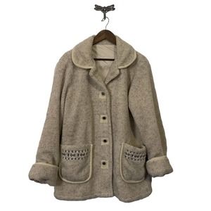 Vintage Tutor Court Reversible Fair Isle Sherpa Like Coat Women's Size Large
